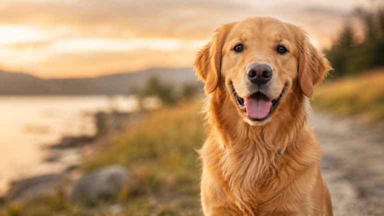 Perro feliz al atardecer — Guía Canina Local, educadores caninos en Madrid Sur